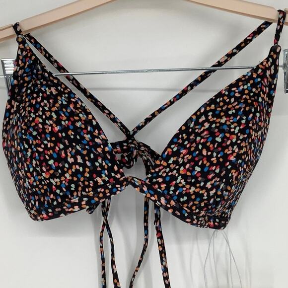 prAna Size L Black/Multi Alotta Dots Sunkissed Triangle Swim Top Strappy N13-2 - Picture 3 of 10